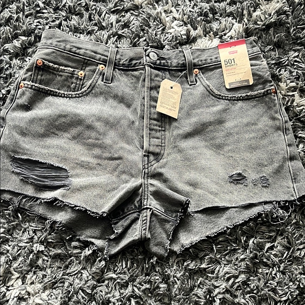 Levi's 501 Gray Distressed Jean Shorts High-Waisted